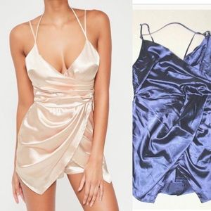 Missguided Silky Ruched Asymmetric Playsuit Navy 6